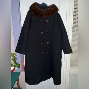 Vintage Union Made Tweed Full Length Coat with Brown Fur Collar